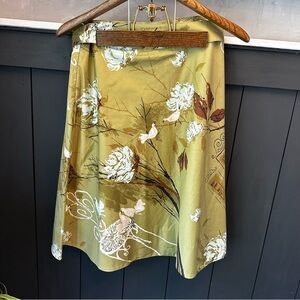 Odille Anthropologie A-Line Skirt Green Floral Birds Paris Style Size 12 EUC‎